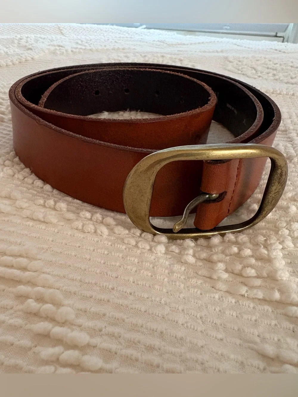 J. Jill Tan Leather Belt with Brass-Tone Oval Buckle size XL